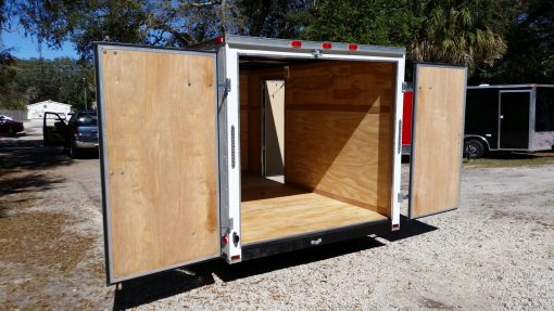 7x12 SA Trailer - White, Barn Doors, Side Door, Brakes, Extra Height