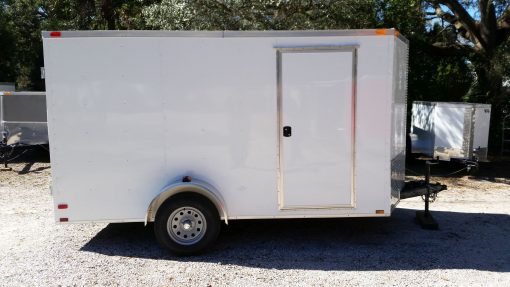 7x12 SA Trailer - White, Barn Doors, Side Door, Brakes, Extra Height