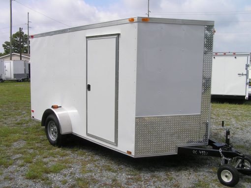 7x12 SA Trailer - White, Ramp, Side Door, Brakes, Extra Height