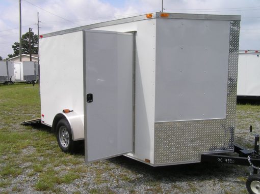 7x12 SA Trailer - White, Ramp, Side Door, Brakes, Extra Height