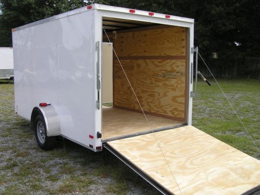 7x12 SA Trailer - White, Ramp, Side Door, Brakes, Extra Height