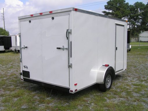 7x12 SA Trailer - White, Ramp, Side Door, Brakes, Extra Height