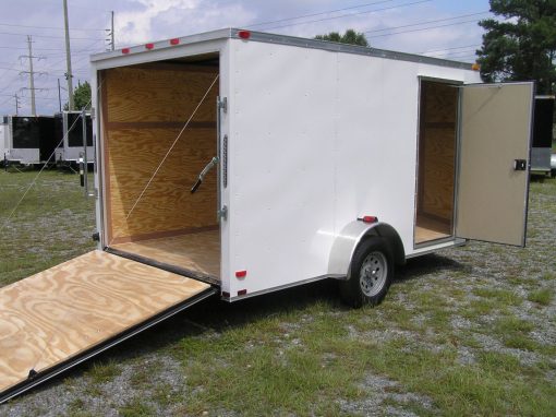 7x12 SA Trailer - White, Ramp, Side Door, Brakes, Extra Height