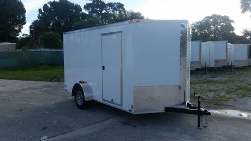 7x12 SA Trailer - White, Ramp, Side Door, Brakes, Extra Height