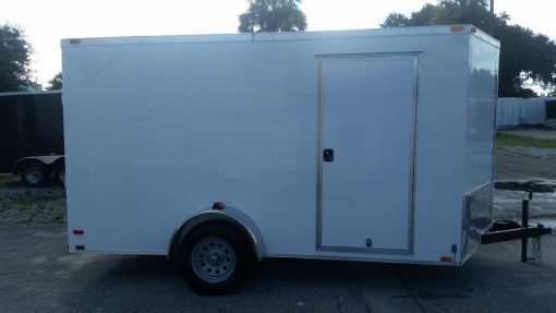 7x12 SA Trailer - White, Ramp, Side Door, Brakes, Extra Height