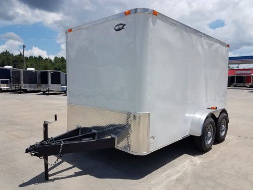 7x12 TA Trailer - White, Flat Ront, Ramp, Side Door, 5200 lbs Axles, Extra Height