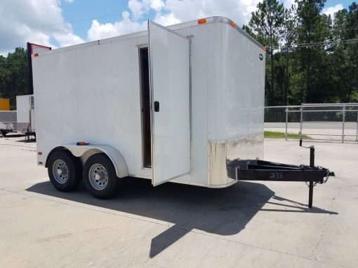 7x12 TA Trailer - White, Flat Ront, Ramp, Side Door, 5200 lbs Axles, Extra Height