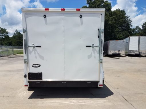 7x12 TA Trailer - White, Flat Ront, Ramp, Side Door, 5200 lbs Axles, Extra Height