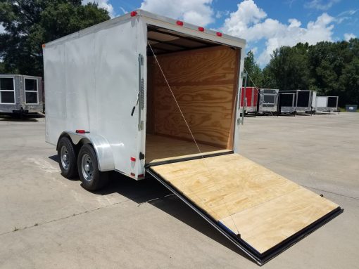 7x12 TA Trailer - White, Flat Ront, Ramp, Side Door, 5200 lbs Axles, Extra Height