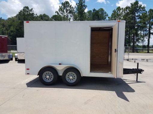 7x12 TA Trailer - White, Flat Ront, Ramp, Side Door, 5200 lbs Axles, Extra Height