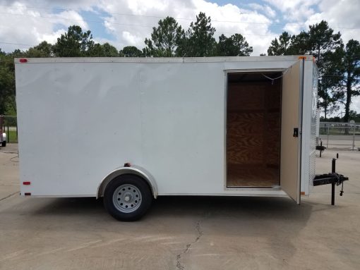 7x14 SA Trailer - White, Ramp, Side Door, Brakes, Extra Height