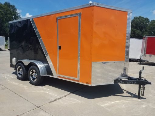 7x14 TA Trailer - Orange and Black, Ramp, Side Door, Extra Height, Side Vents and Mag Wheels