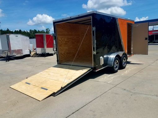 7x14 TA Trailer - Orange and Black, Ramp, Side Door, Extra Height, Side Vents and Mag Wheels