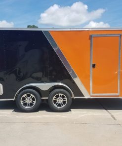 7x14 TA Trailer - Orange and Black, Ramp, Side Door, Extra Height, Side Vents and Mag Wheels