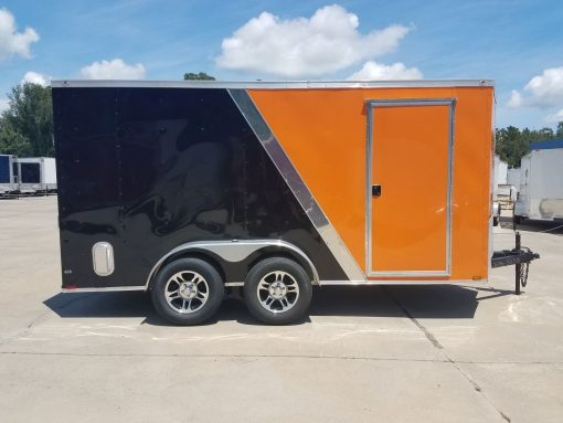 7x14 TA Trailer - Orange and Black, Ramp, Side Door, Extra Height, Side Vents and Mag Wheels