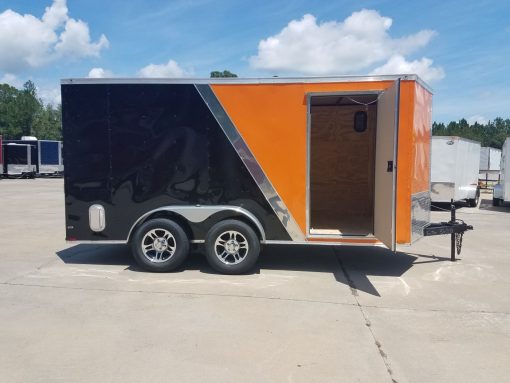 7x14 TA Trailer - Orange and Black, Ramp, Side Door, Extra Height, Side Vents and Mag Wheels