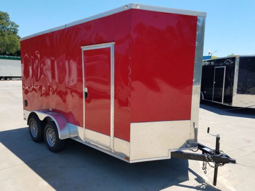 7x14 TA Trailer - Red, Ramp, Side Door, Extra Height, Side Vents