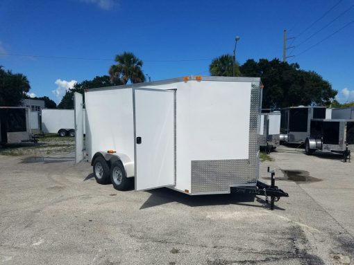 7x14 TA Trailer - White, Barn Doors, Side Door, Extra Height