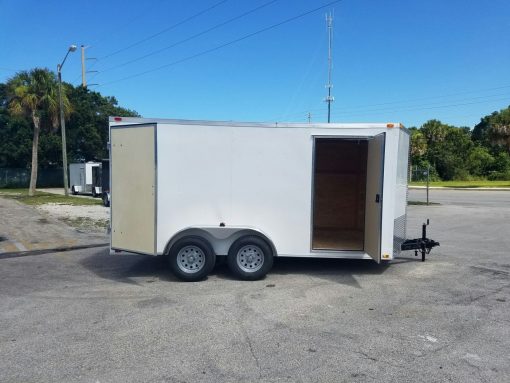 7x14 TA Trailer - White, Barn Doors, Side Door, Extra Height