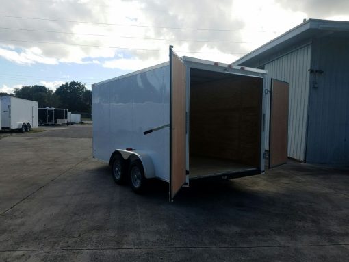 7x14 TA Trailer - White, Barn Doors, Side Door, Extra Height