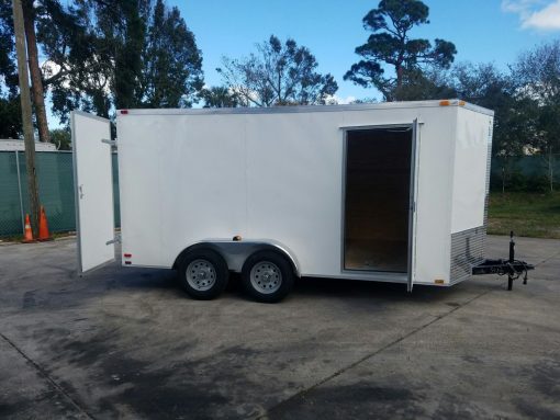 7x14 TA Trailer - White, Barn Doors, Side Door, Extra Height