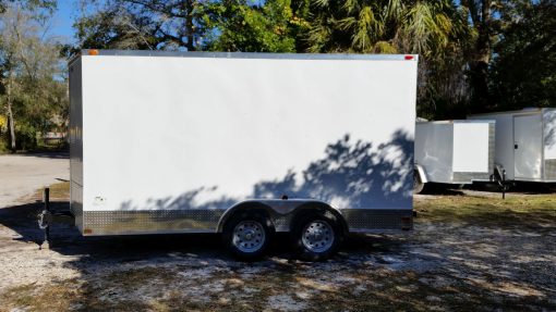 7x14 TA Trailer - White, Ramp, Side Door, Extra Height, ATP Wrap