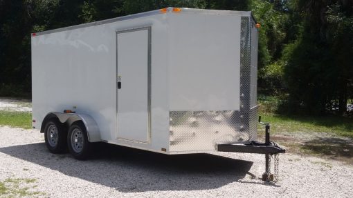 7x14 TA Trailer - White, HD Ramp, Side Door, Extra Height, Upgraded Flooring