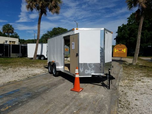 7x14 TA Trailer - White, HD Ramp, Side Door, Extra Height, Upgraded Flooring