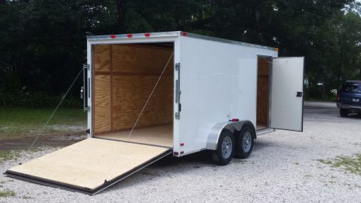 7x14 TA Trailer - White, HD Ramp, Side Door, Extra Height, Upgraded Flooring