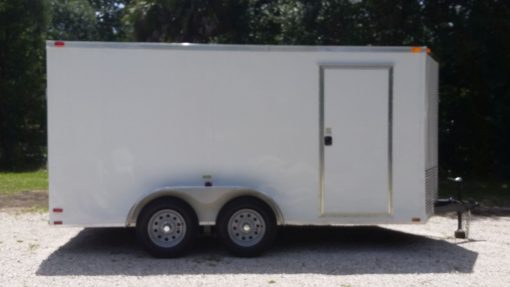 7x14 TA Trailer - White, HD Ramp, Side Door, Extra Height, Upgraded Flooring