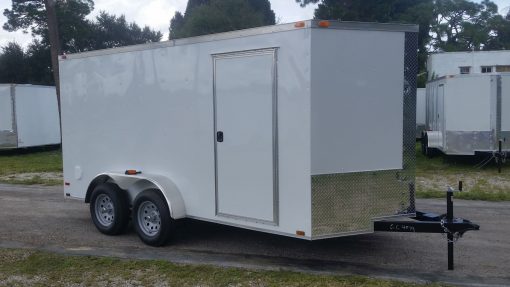 7x14 TA Trailer - White, Ramp, Side Door, Extra Height, Side Vents