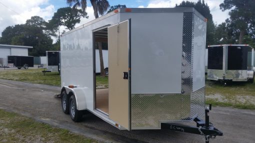 7x14 TA Trailer - White, Ramp, Side Door, Extra Height, Side Vents