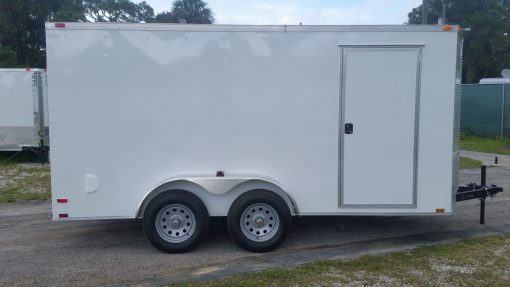 7x14 TA Trailer - White, Ramp, Side Door, Extra Height, Side Vents