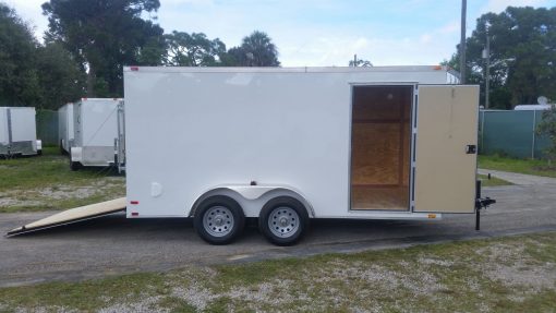 7x14 TA Trailer - White, Ramp, Side Door, Extra Height, Side Vents