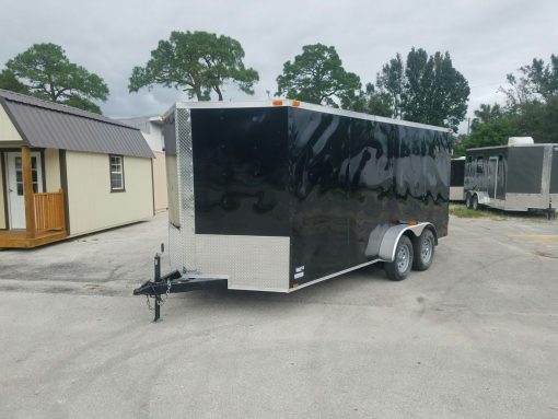 7x16 TA Trailer - Black, Barn Doors, Side Door, Extra Height