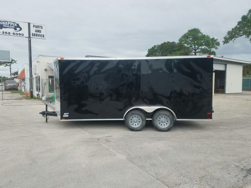 7x16 TA Trailer - Black, Barn Doors, Side Door, Extra Height