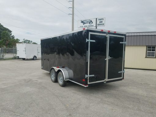 7x16 TA Trailer - Black, Barn Doors, Side Door, Extra Height