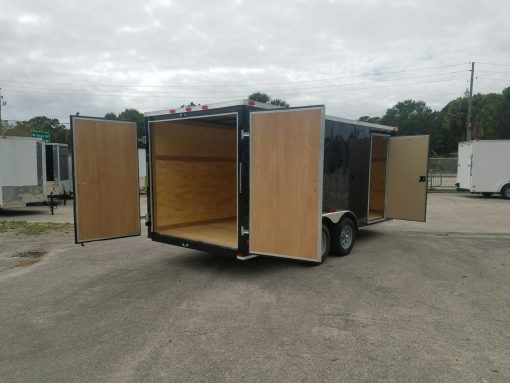 7x16 TA Trailer - Black, Barn Doors, Side Door, Extra Height