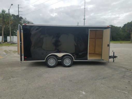 7x16 TA Trailer - Black, Barn Doors, Side Door, Extra Height