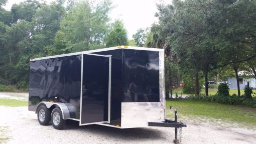 7x16 TA Trailer - Black, Ramp, Side Door, Extra Height