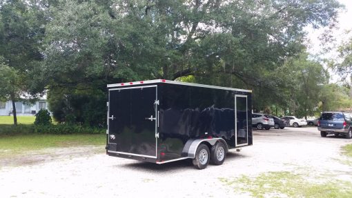 7x16 TA Trailer - Black, Ramp, Side Door, Extra Height