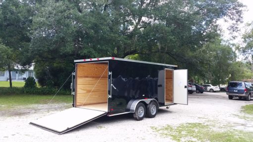 7x16 TA Trailer - Black, Ramp, Side Door, Extra Height