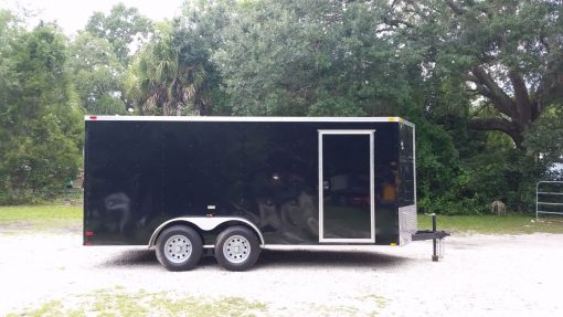 7x16 TA Trailer - Black, Ramp, Side Door, Extra Height