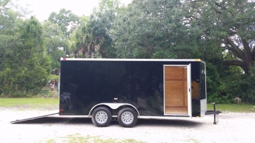 7x16 TA Trailer - Black, Ramp, Side Door, Extra Height