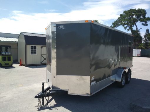 7x16 TA Trailer - Charcoal, Barn Doors, Side Door, Electrical, Extra Height, AC, Windows