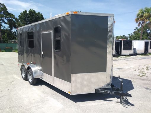 7x16 TA Trailer - Charcoal, Barn Doors, Side Door, Electrical, Extra Height, AC, Windows