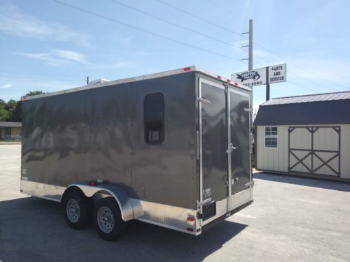 7x16 TA Trailer - Charcoal, Barn Doors, Side Door, Electrical, Extra Height, AC, Windows