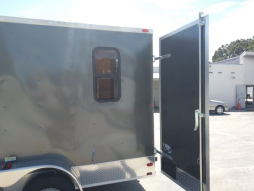 7x16 TA Trailer - Charcoal, Barn Doors, Side Door, Electrical, Extra Height, AC, Windows