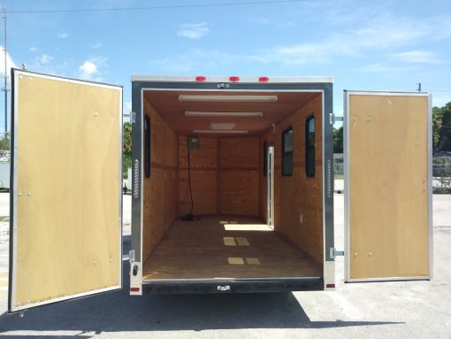 7x16 TA Trailer - Charcoal, Barn Doors, Side Door, Electrical, Extra Height, AC, Windows