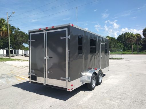 7x16 TA Trailer - Charcoal, Barn Doors, Side Door, Electrical, Extra Height, AC, Windows